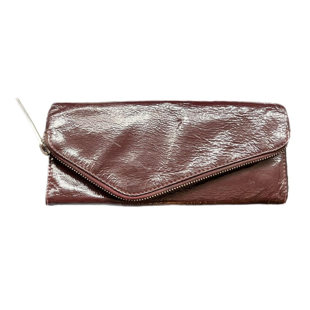 Hobo International Trifold Wallet Burgundy Patent Leather Clutch OS